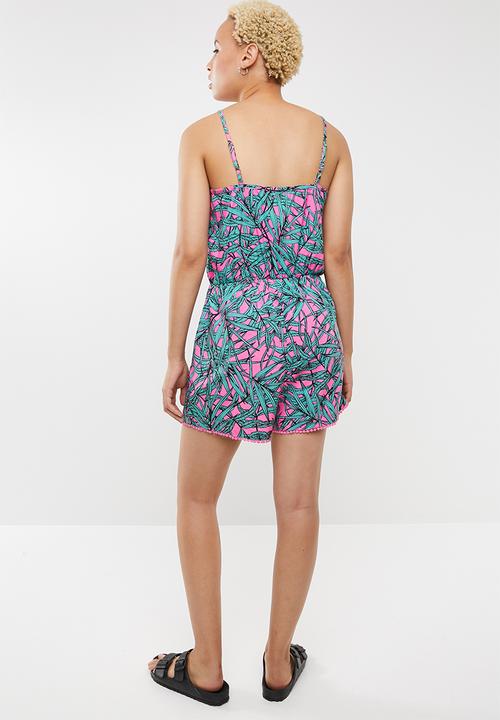 Brave Soul - Spaghetti strap playsuit - pink & turquoise 