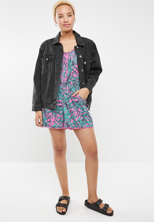 Brave Soul - Spaghetti strap playsuit - pink & turquoise 
