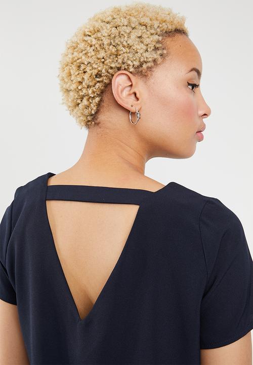 c(inch) - Open back blouse - navy
