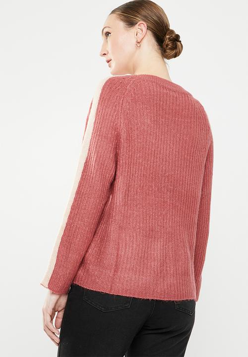 Jacqueline de Yong - Delta 7/8 V-neck pullover knit - pink 