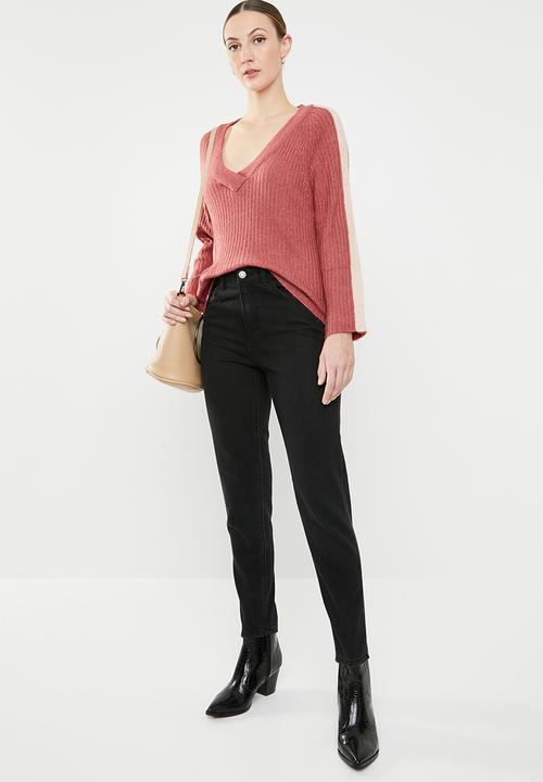 Jacqueline de Yong - Delta 7/8 V-neck pullover knit - pink 