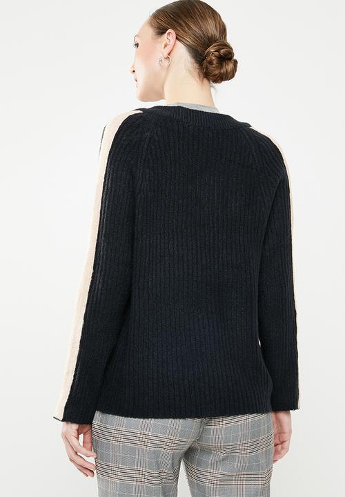 Jacqueline de Yong - Delta 7/8 V-neck pullover knit - navy
