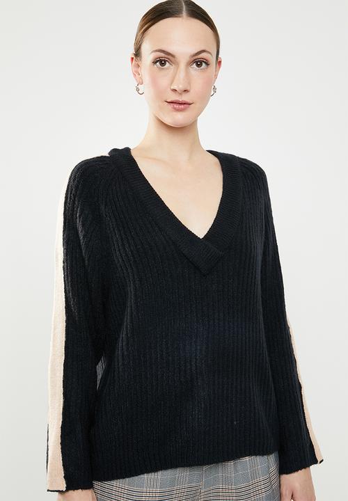 Jacqueline de Yong - Delta 7/8 V-neck pullover knit - navy