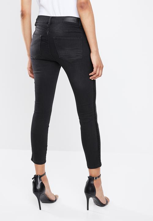 Vero Moda - Seven slim velvet side tape jeans - black