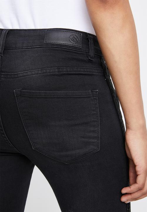 Vero Moda - Seven slim velvet side tape jeans - black