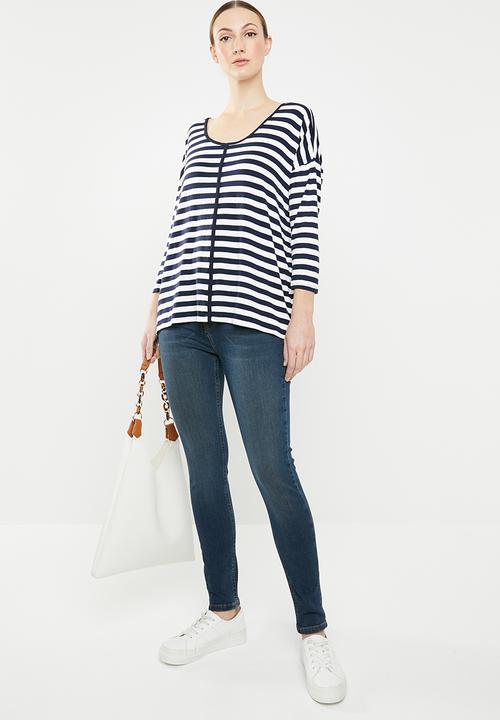 edit - 3/4 sleeve knit jersey - blue & white