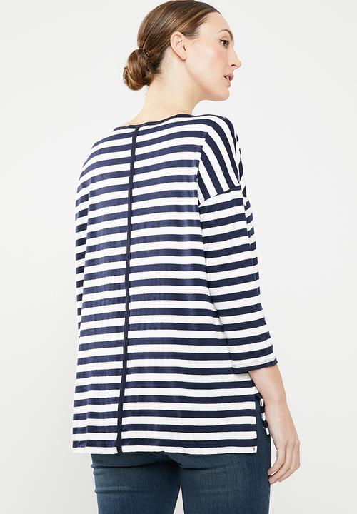 edit - 3/4 sleeve knit jersey - blue & white