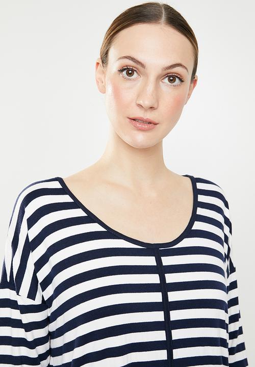 edit - 3/4 sleeve knit jersey - blue & white