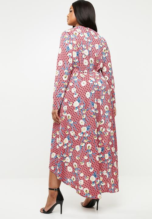 Missguided - Curve dotted floral wrap dress - multi