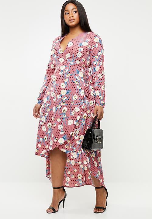 Missguided - Curve dotted floral wrap dress - multi