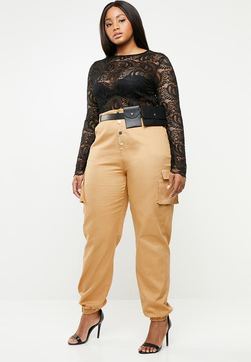 Missguided - Curve lace long sleeve bodysuit - black