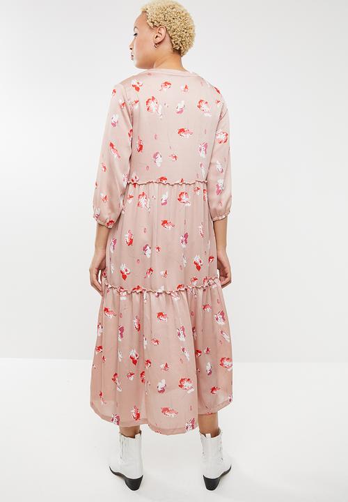ONLY - Giza long sleeve maxi woven dress - pink