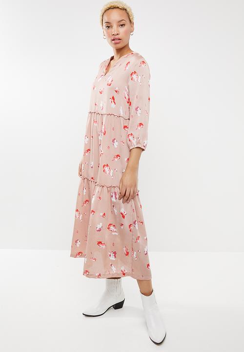 ONLY - Giza long sleeve maxi woven dress - pink