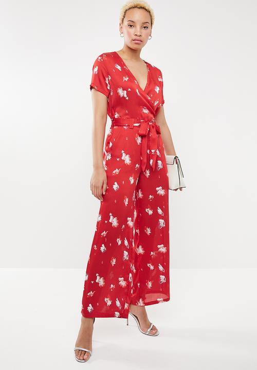 ONLY - Giza short sleeves woven jumpsuit - red & white
