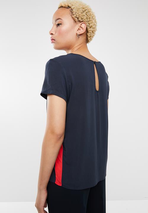 ONLY - First short sleeve top - navy & red