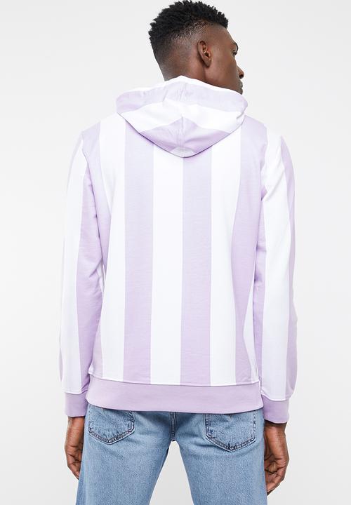 Only & Sons - Harper striped sweat hoodie - white & lilac