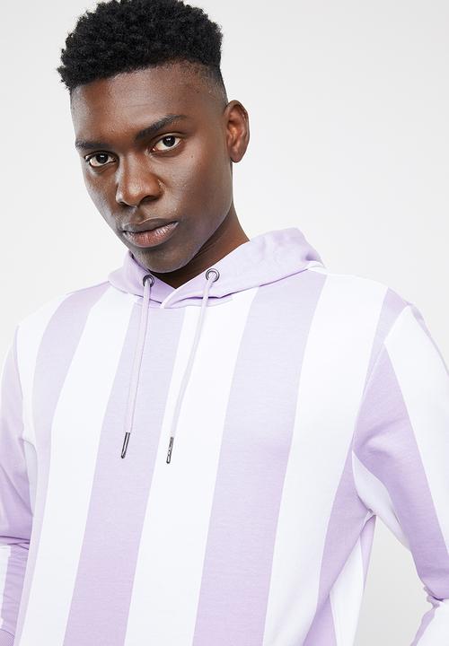 Only & Sons - Harper striped sweat hoodie - white & lilac