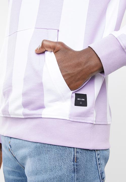 Only & Sons - Harper striped sweat hoodie - white & lilac