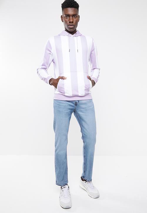 Only & Sons - Harper striped sweat hoodie - white & lilac