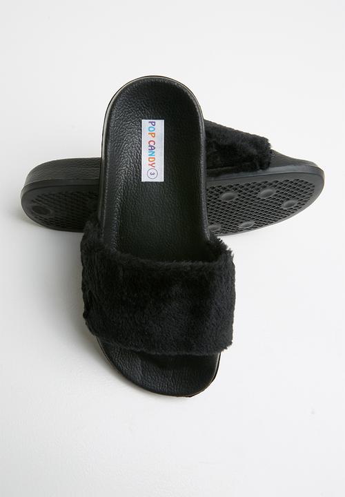 Pop Candy - Faux fur sliders - black