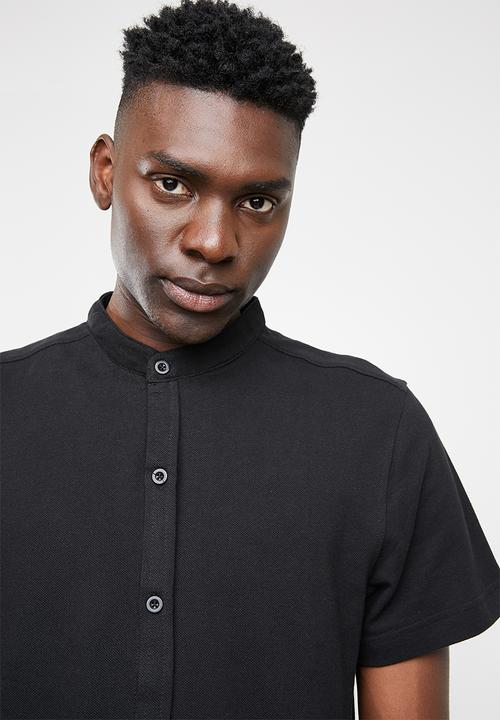 Superbalist - Pique knit mandarin shirt - black