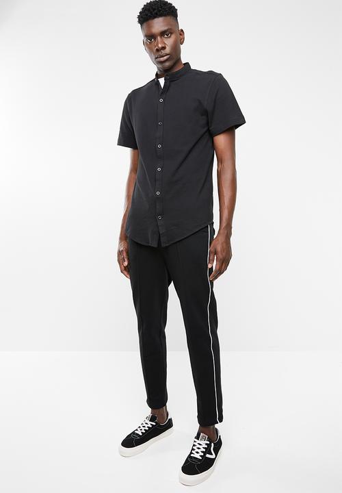Superbalist - Pique knit mandarin shirt - black