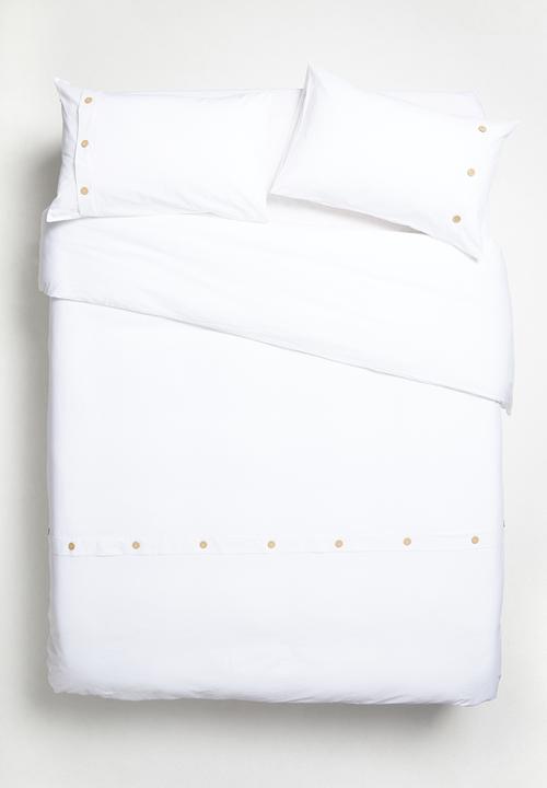 Button Cotton Duvet Set White Brown Sixth Floor Bedding