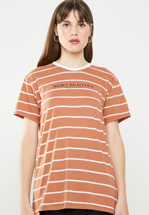 Cotton On - Classic slogan merci beaucoup tee - orange & white