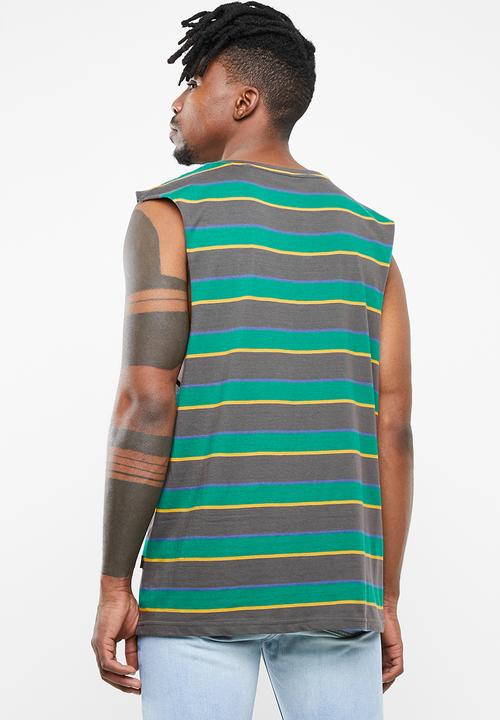 Silent Theory - Flagged stripe muscle tee - green & grey
