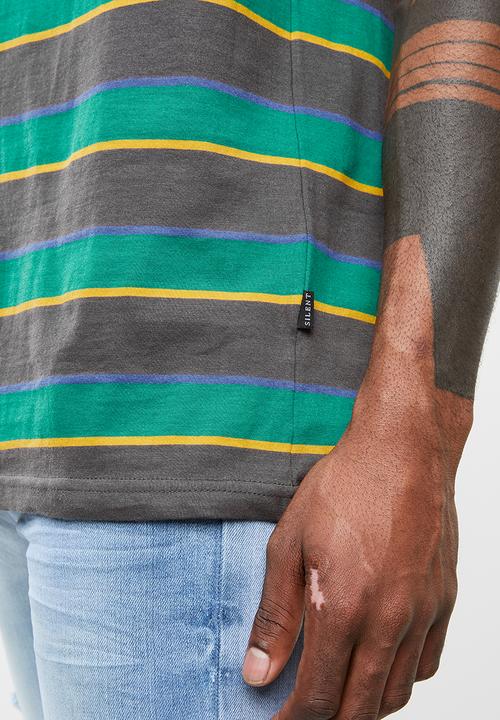 Silent Theory - Flagged stripe muscle tee - green & grey