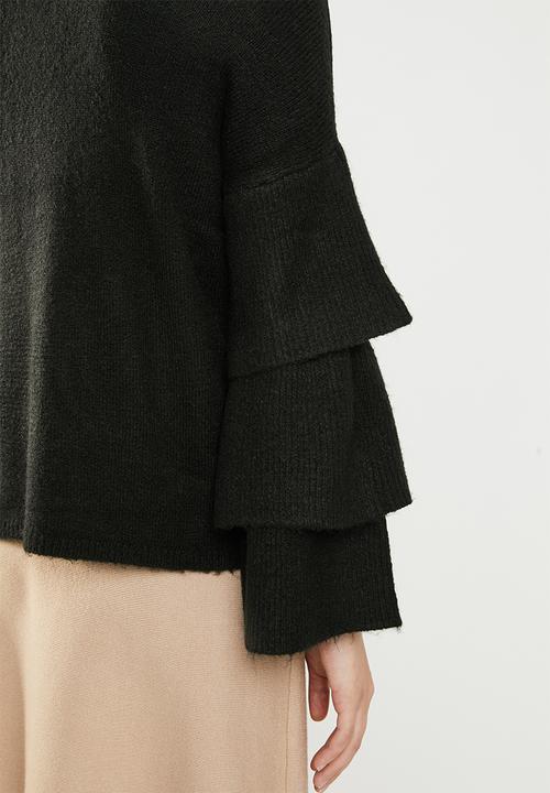 ONLY - Flower ruffle pullover knit - black