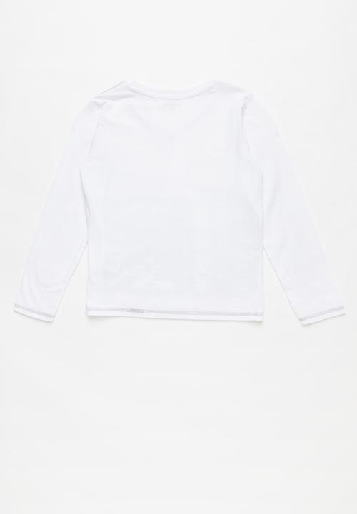 GUESS - Teens long sleeve guess branded v-neck tee - white
