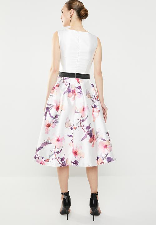 edit - Colour block satin dress ivory - multi