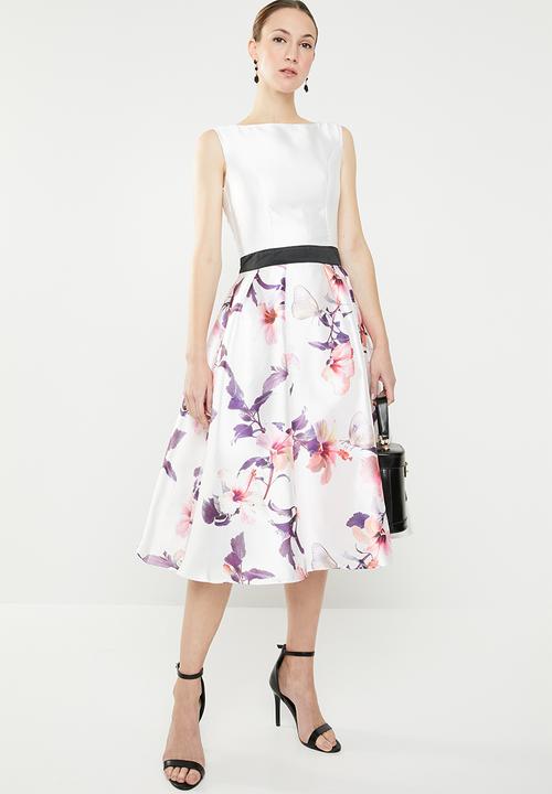 edit - Colour block satin dress ivory - multi