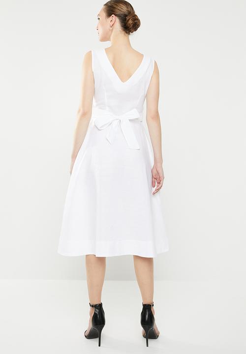 edit - Fit and flare linen blend dress - white
