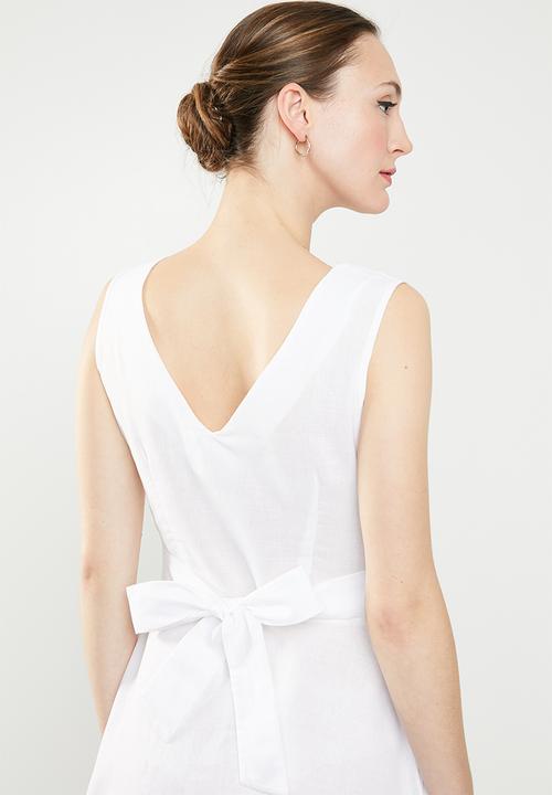 edit - Fit and flare linen blend dress - white