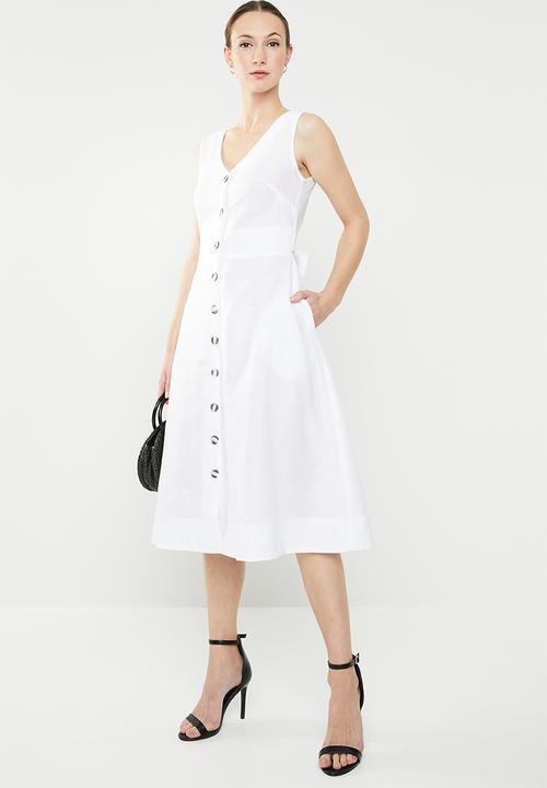 edit - Fit and flare linen blend dress - white