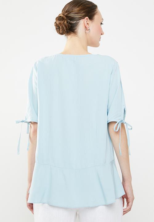 edit - Button down peplum blouse - blue