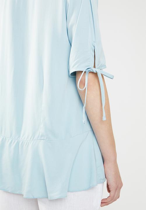 edit - Button down peplum blouse - blue