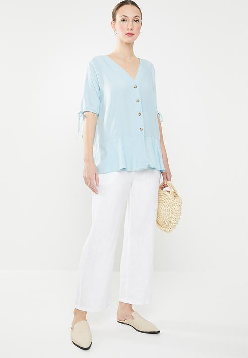 edit - Button down peplum blouse - blue