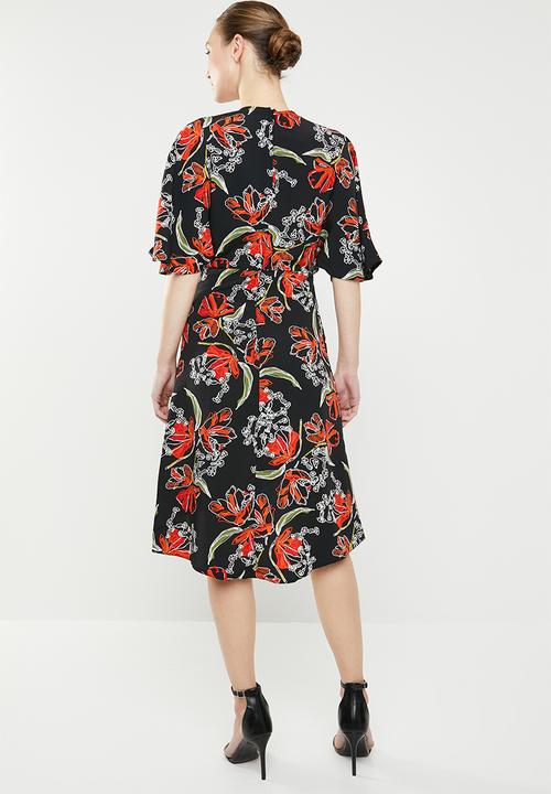 edit - Knot front dress with flutter sleeve - multi 
