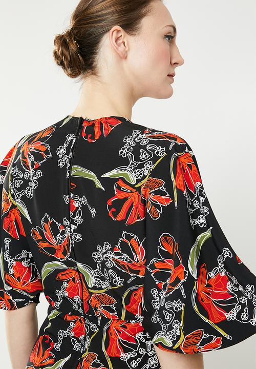 edit - Knot front dress with flutter sleeve - multi 