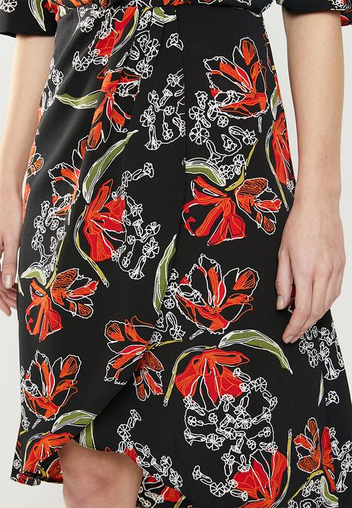 edit - Knot front dress with flutter sleeve - multi 