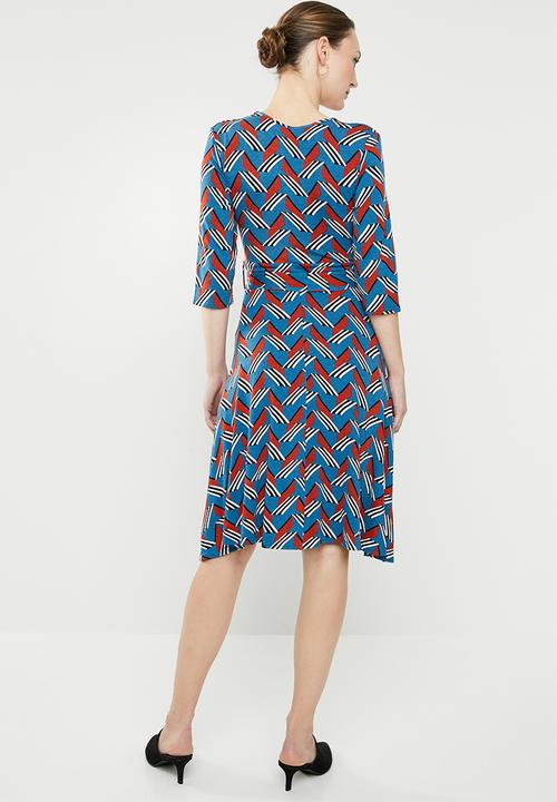 edit - Wrap over fit & flare dress - multi 