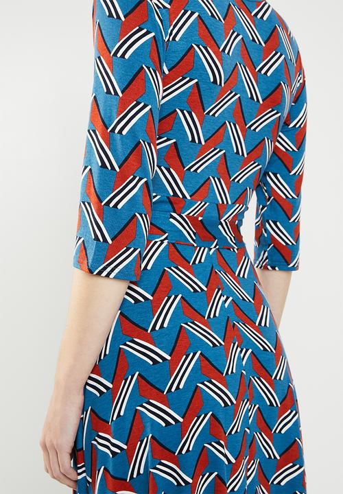 edit - Wrap over fit & flare dress - multi 