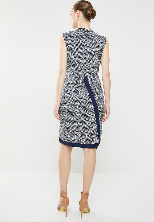 edit - Short sleeve asymmetrical  dress - navy & white 