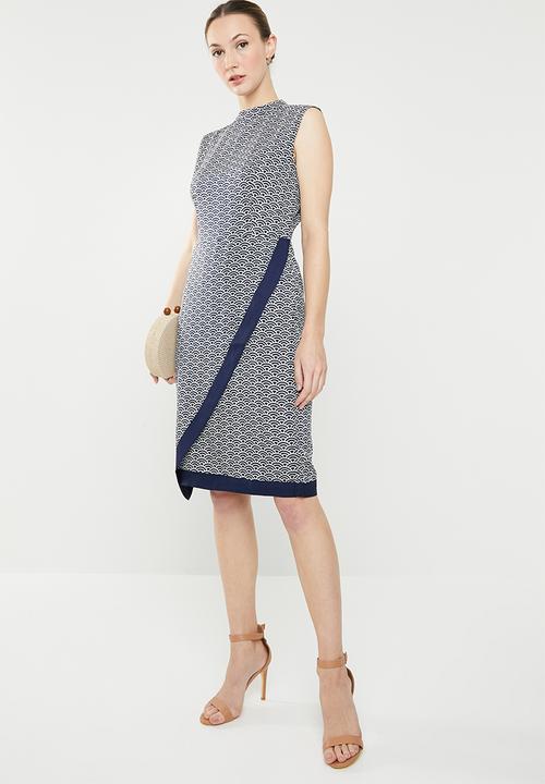 edit - Short sleeve asymmetrical  dress - navy & white 