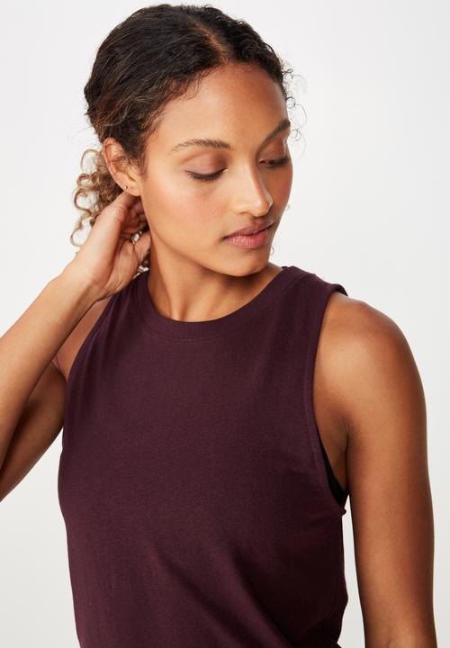 Cotton On - Active curve hem tank  - burgundy 