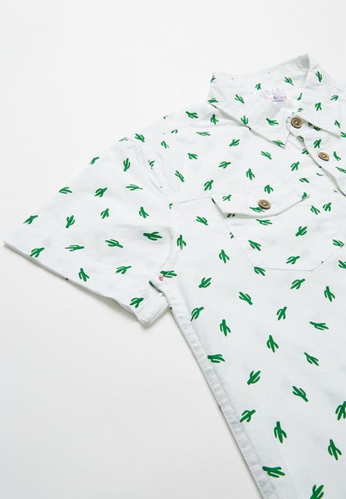 Pop Candy - Cactus print short sleeve shirt - white/green