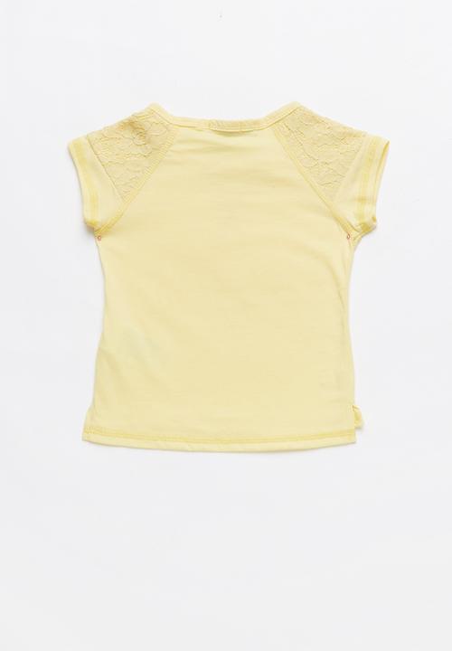 Pop Candy - Girls Lace Detail Tee  - yellow